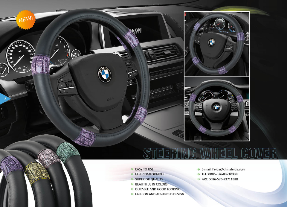 JX163001 38cm Durable 3-spoke PU Material Eco-friendly Steering Wheel Cover