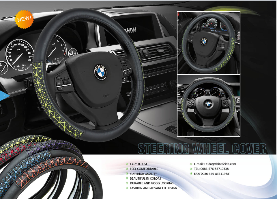 JX163001 38cm Durable 3-spoke PU Material Eco-friendly Steering Wheel Cover