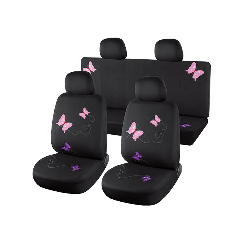 JX-211082  Butterfly Embroidered Car Seat Covers Full Set Can with Steering Wheel Cover and Seat Belt Pads